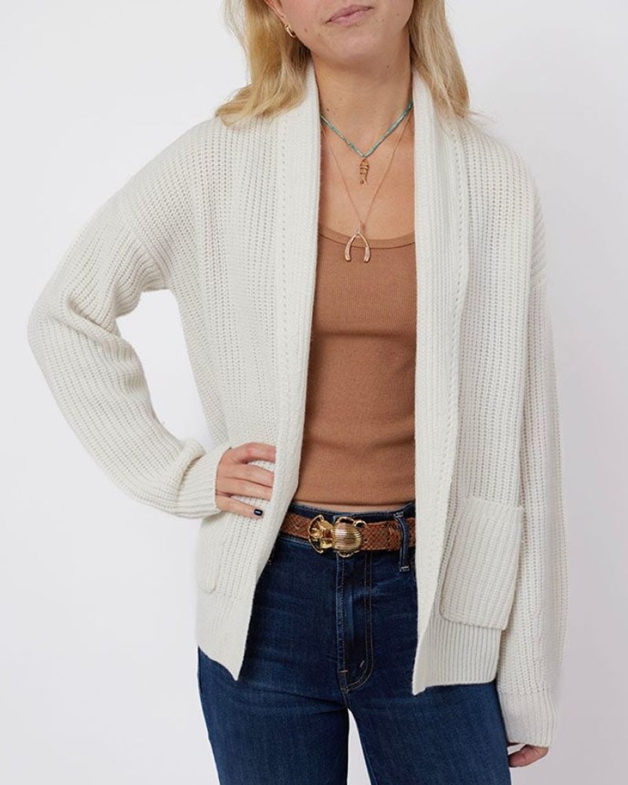 Apparel Minnie Rose | Cashmere Blend Shawl Collar Cardi White