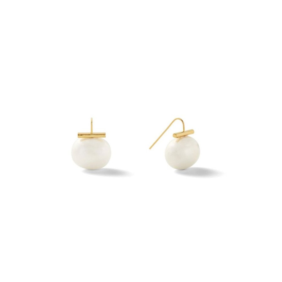 Jewelry + Accessories Catherine Canino Earrings | Classic Large Pebble Pearl Earring White