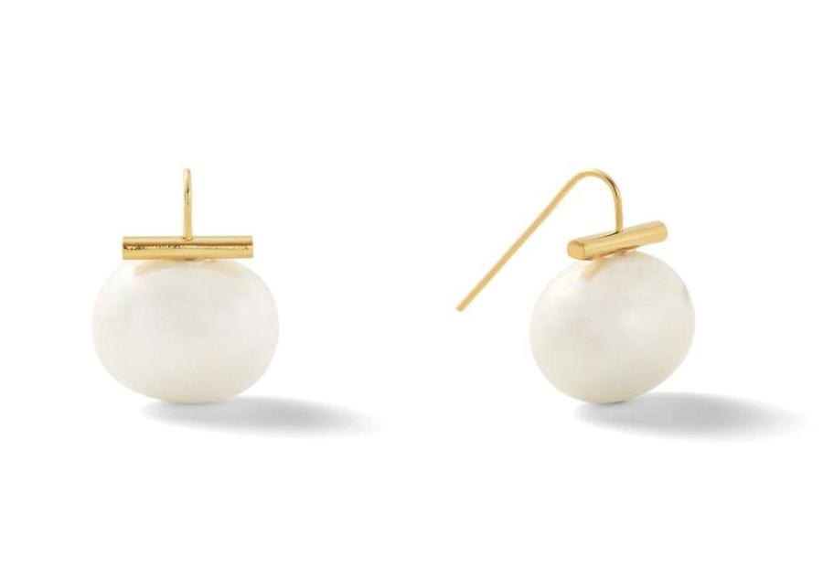 Jewelry + Accessories Catherine Canino Earrings | Classic Large Pebble Pearl Earring White