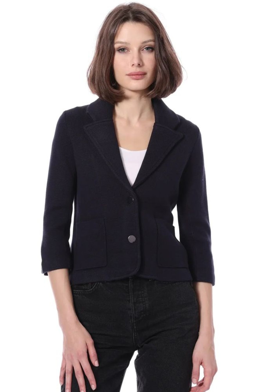 Apparel Minnie Rose | Cotton Blend Shrunken Blazer Navy