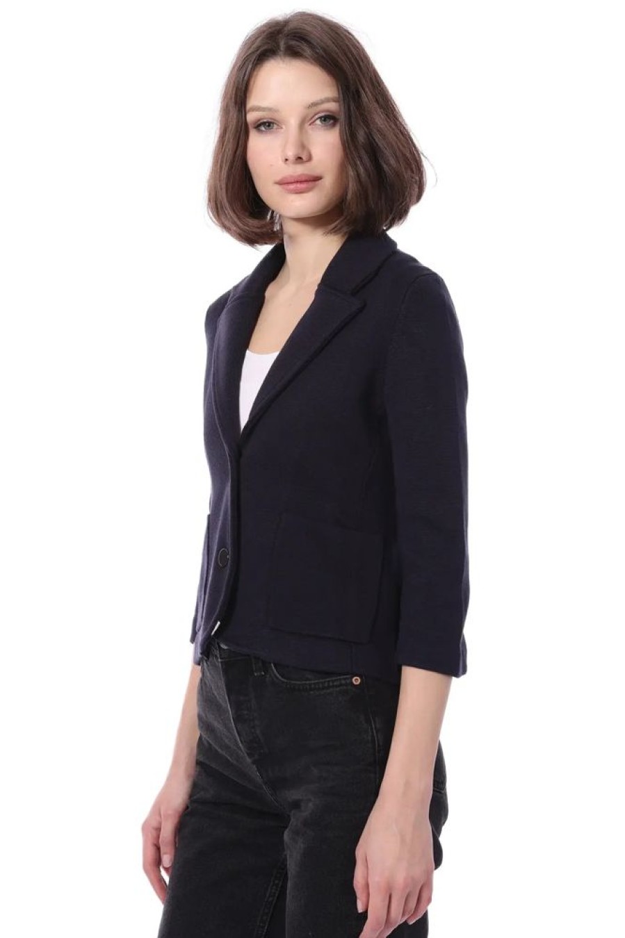 Apparel Minnie Rose | Cotton Blend Shrunken Blazer Navy