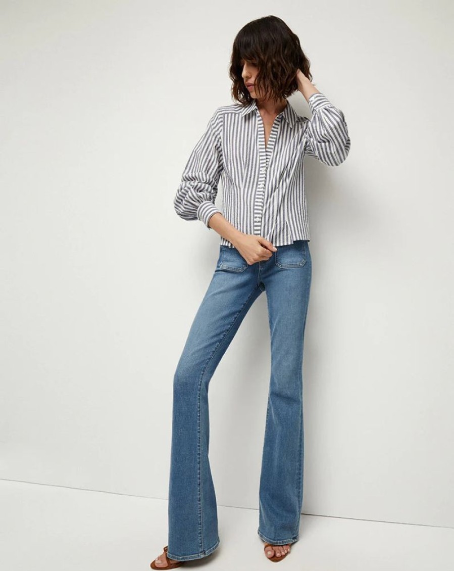 Apparel Veronica Beard | Ertha Striped Seersucker Top Navy Off White