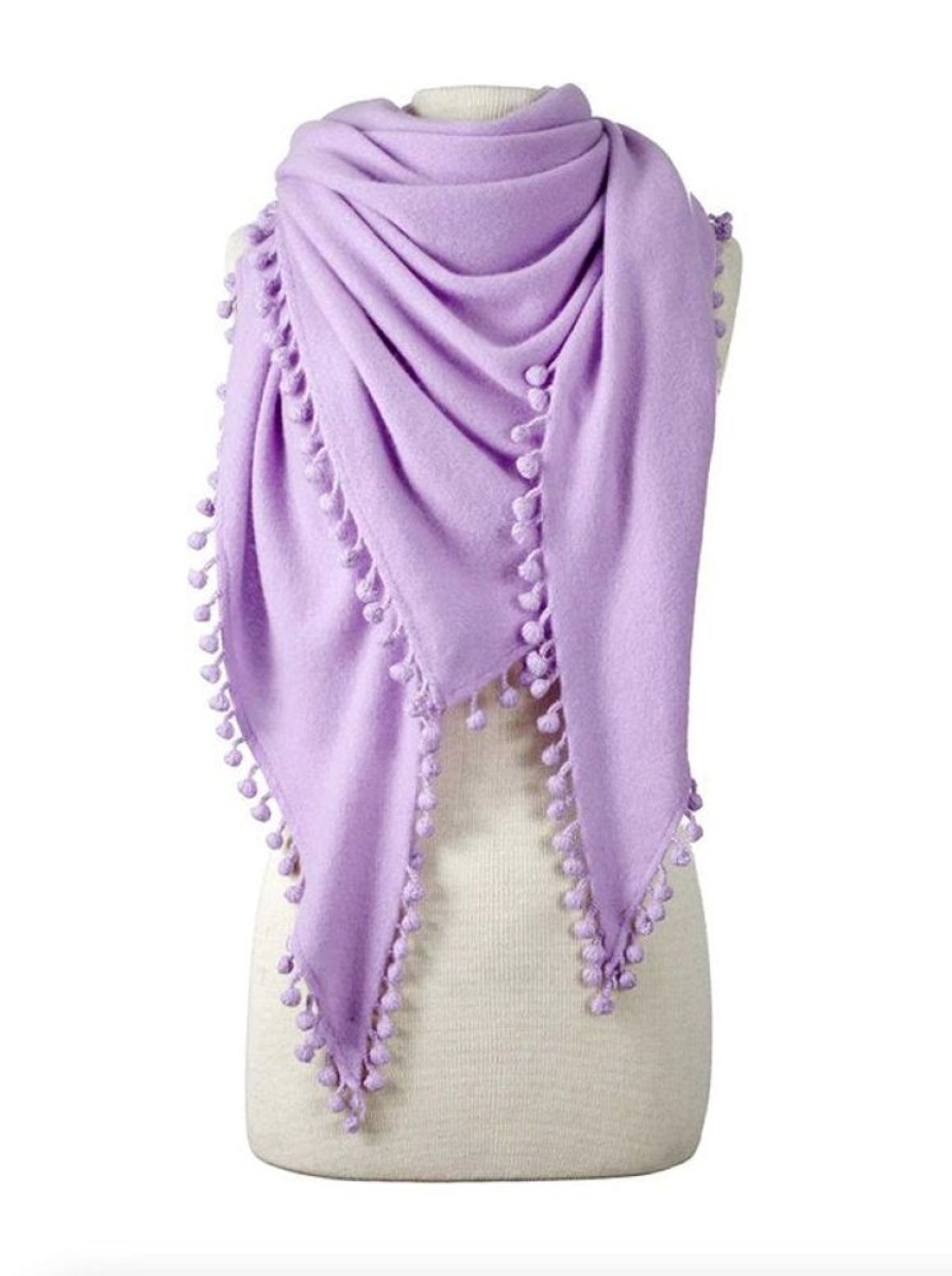 Jewelry + Accessories Alpine Cashmere Scarves | Pom Pom Triangle Wrap Lavender