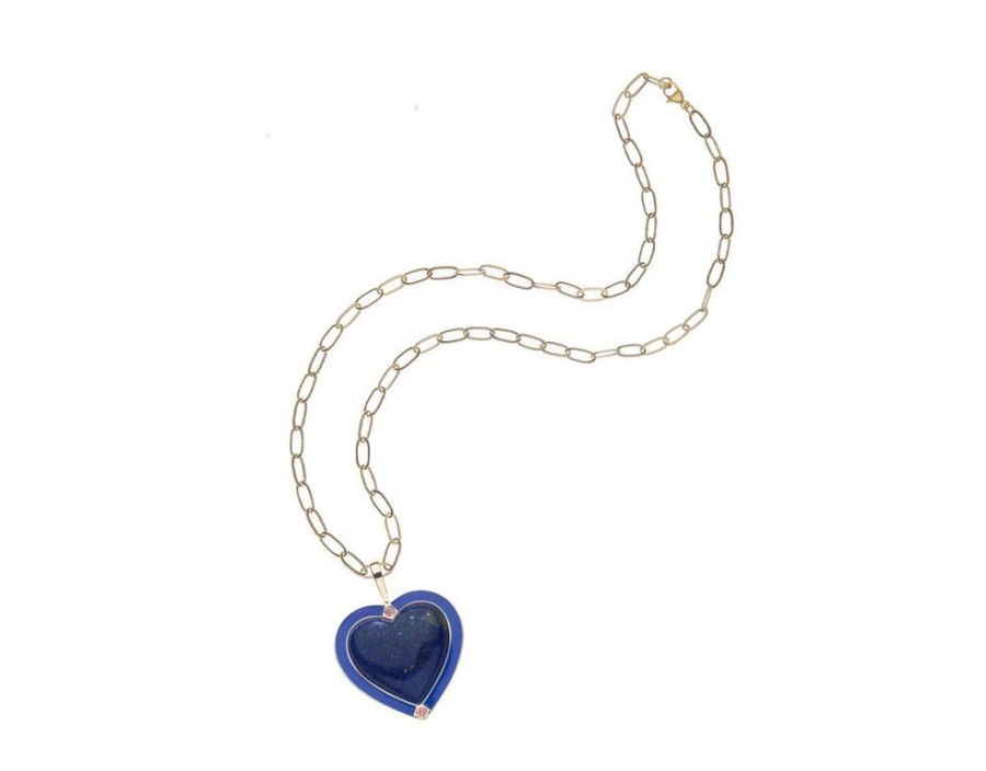 Jewelry + Accessories Jane Win Necklaces | Love Enchanted Heart Lapis 18" Drawn Link