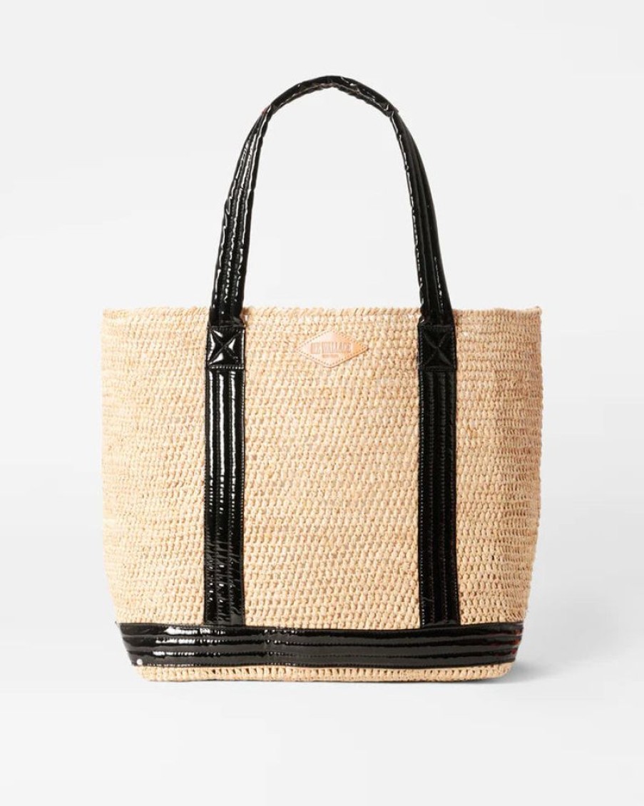 Handbags MZ Wallace | Raffia Tote Large Raffia/ Black Lacquer