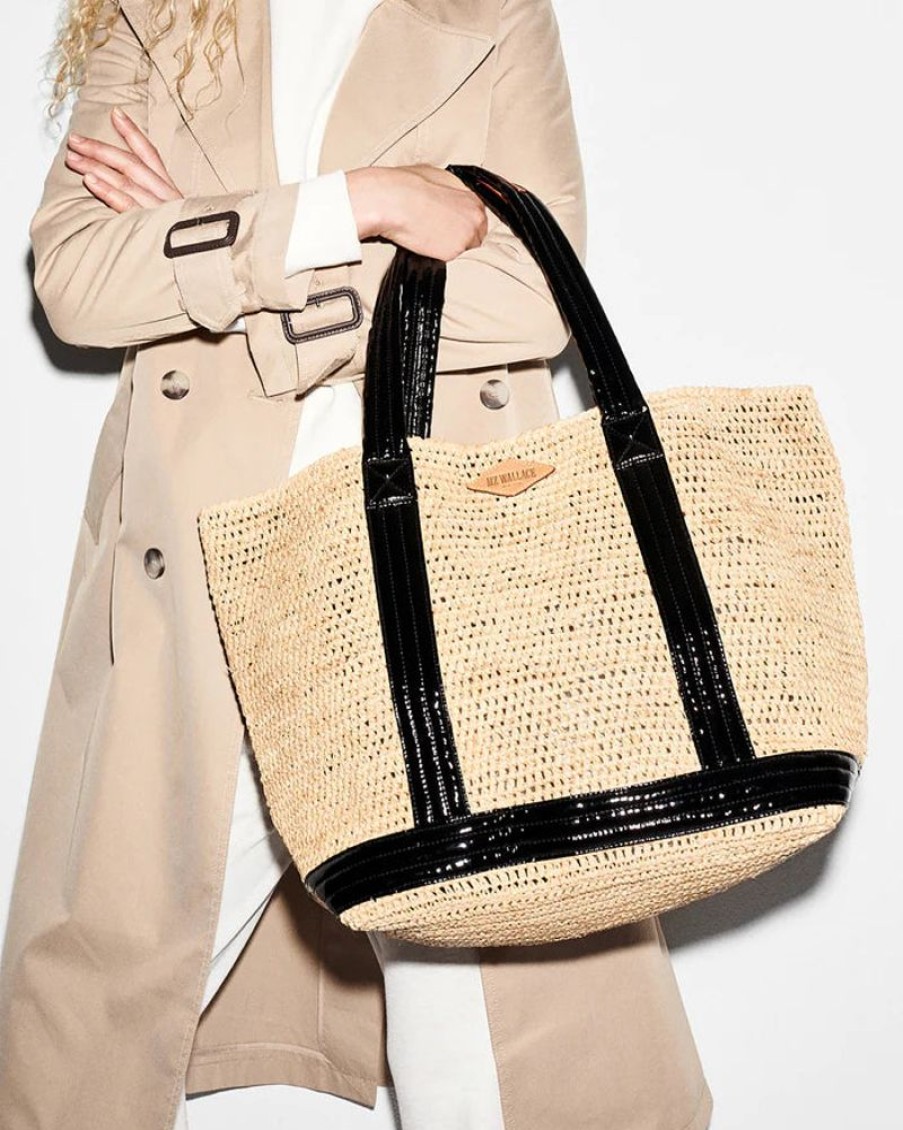 Handbags MZ Wallace | Raffia Tote Large Raffia/ Black Lacquer