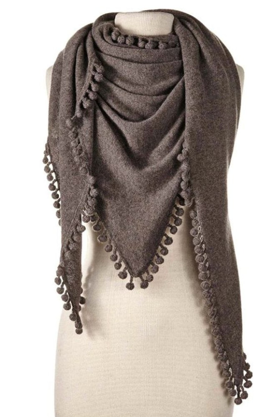 Jewelry + Accessories Alpine Cashmere Scarves | Pom Pom Triangle Wrap Walnut