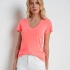 Apparel L'Agence | Becca Cotton V-Neck Tee Neon Coral