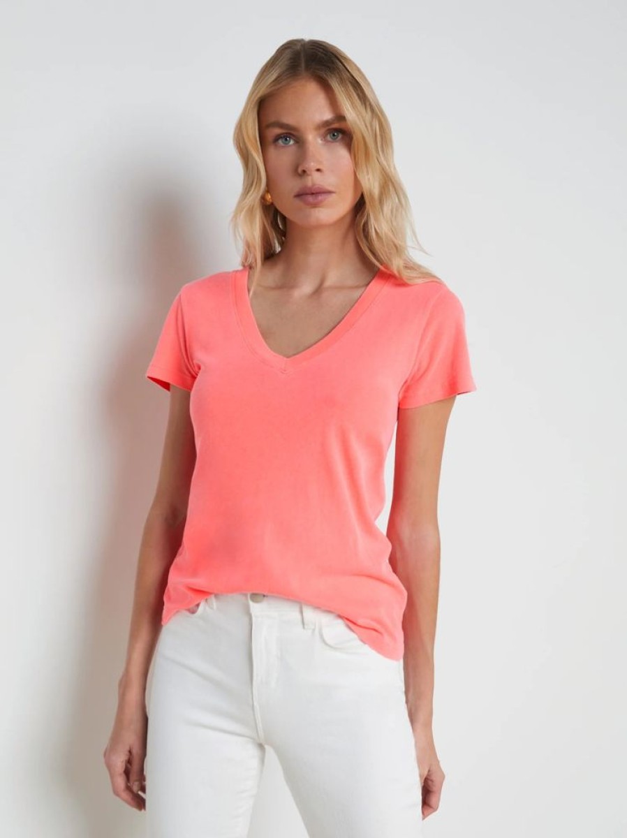 Apparel L'Agence | Becca Cotton V-Neck Tee Neon Coral