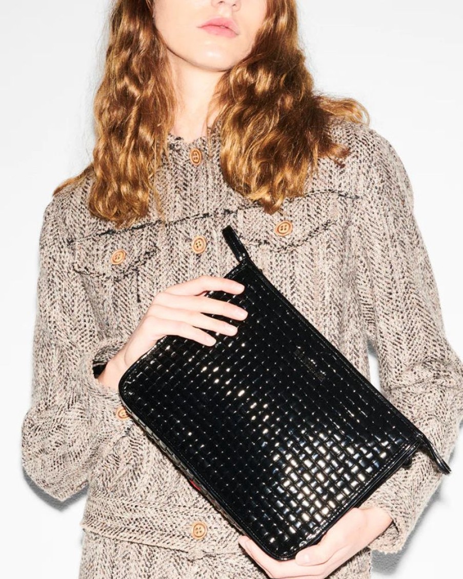 Handbags MZ Wallace | Woven Clutch Black Lacquer