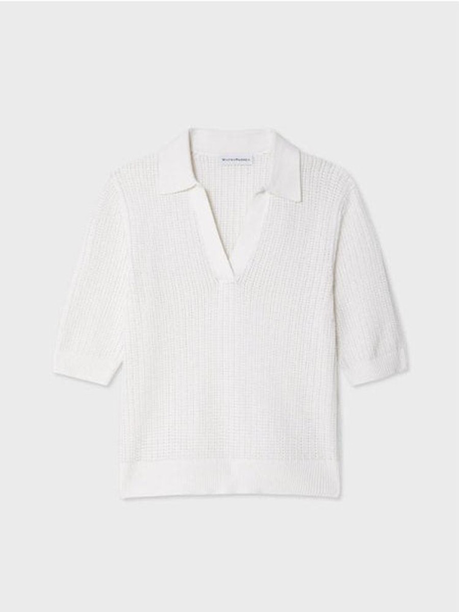 Apparel White + Warren | Organic Cotton Cashmere Mesh Polo Top White