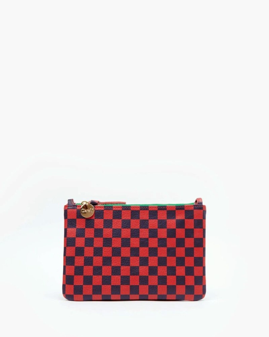 Handbags Clare V. | Wallet Clutch With Tabs Red Navy Checkers