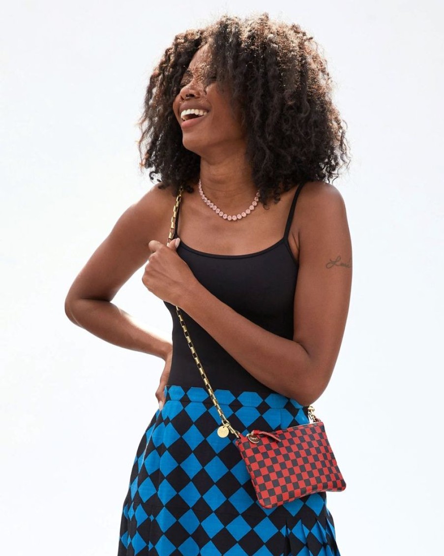 Handbags Clare V. | Wallet Clutch With Tabs Red Navy Checkers