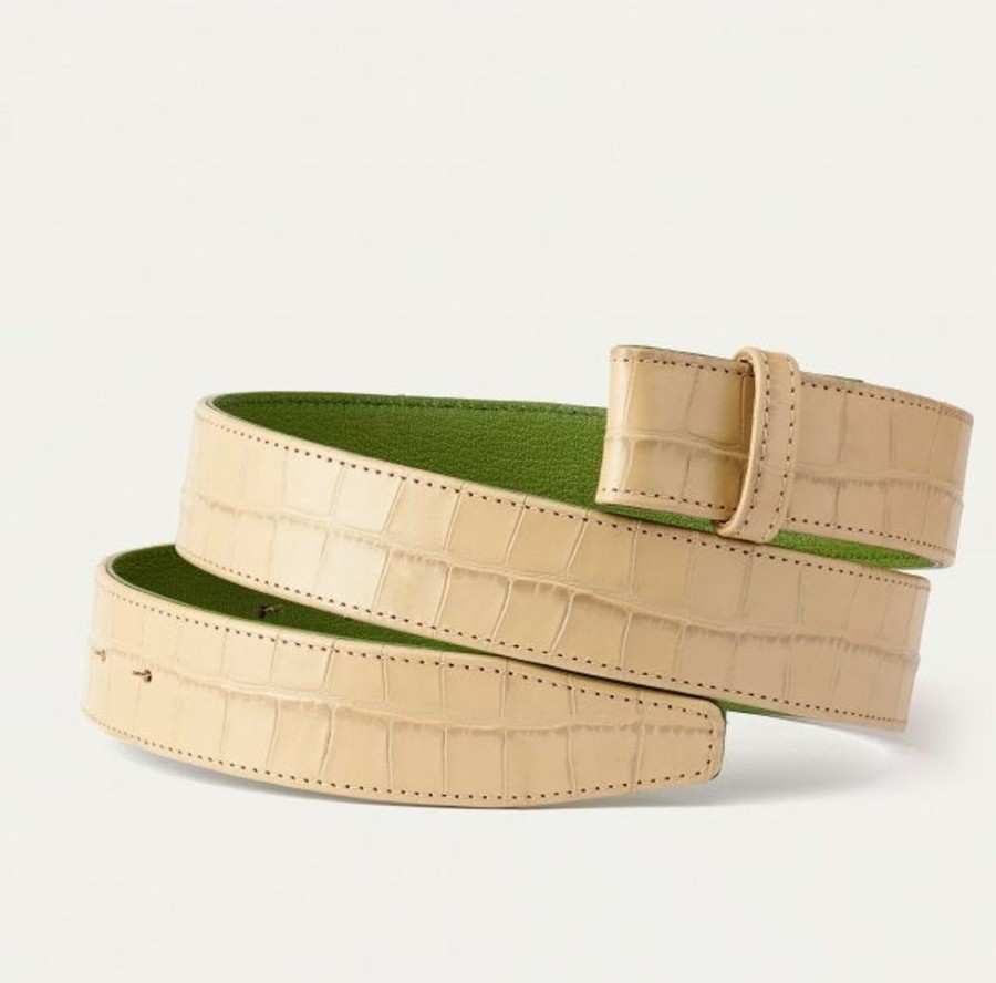 Jewelry + Accessories Claris Virot Belts | Sesame Croco Embossed Leather Belt