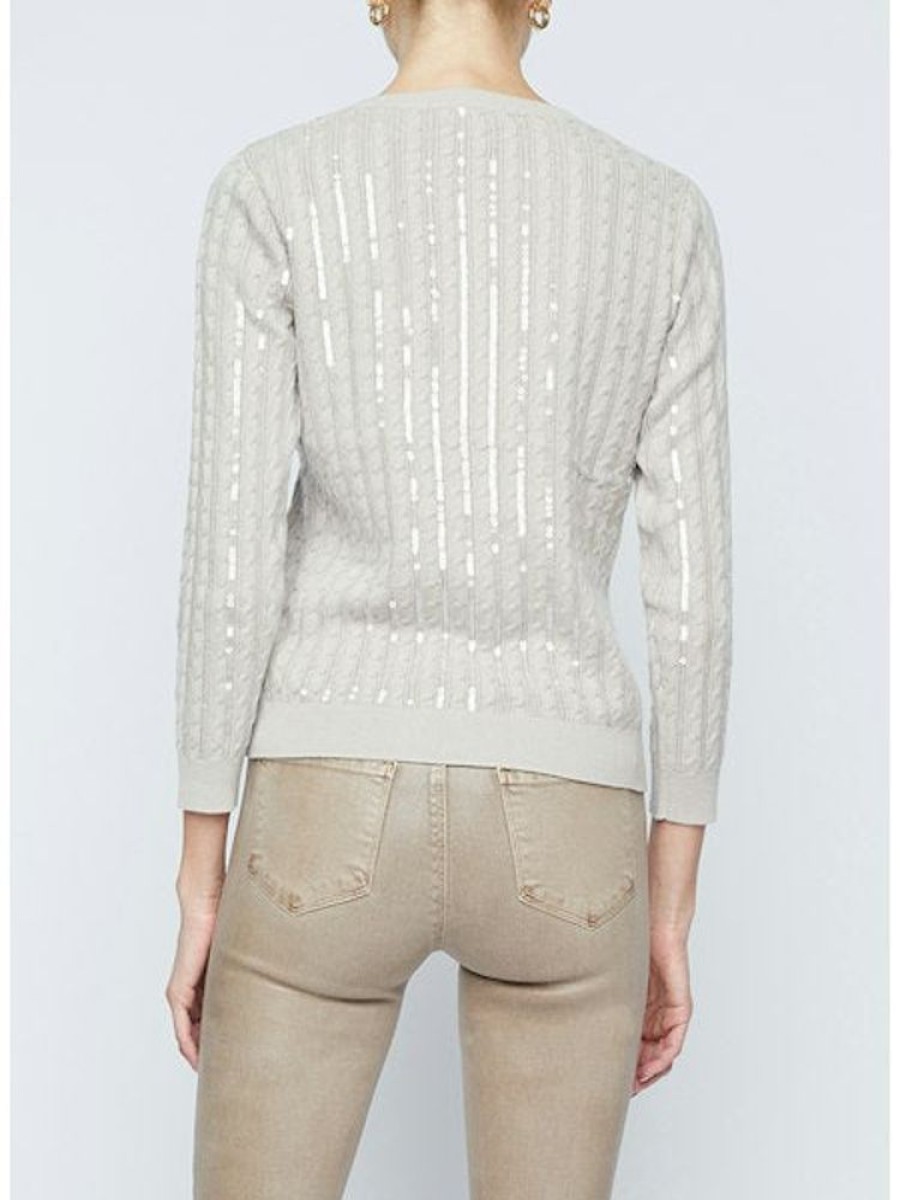 Apparel L'Agence | Trinity Sequin V-Neck Pale Neutral