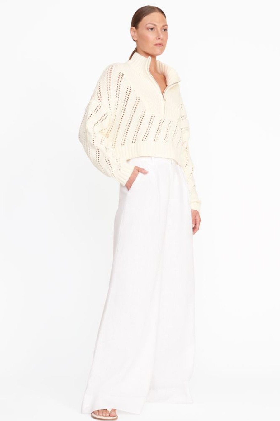 Apparel Staud | Cropped Hampton Sweater Ivory