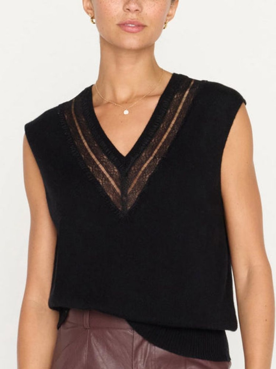 Apparel Brochu Walker | Isla Lace V Neck Vest Black Onyx With Black Lace