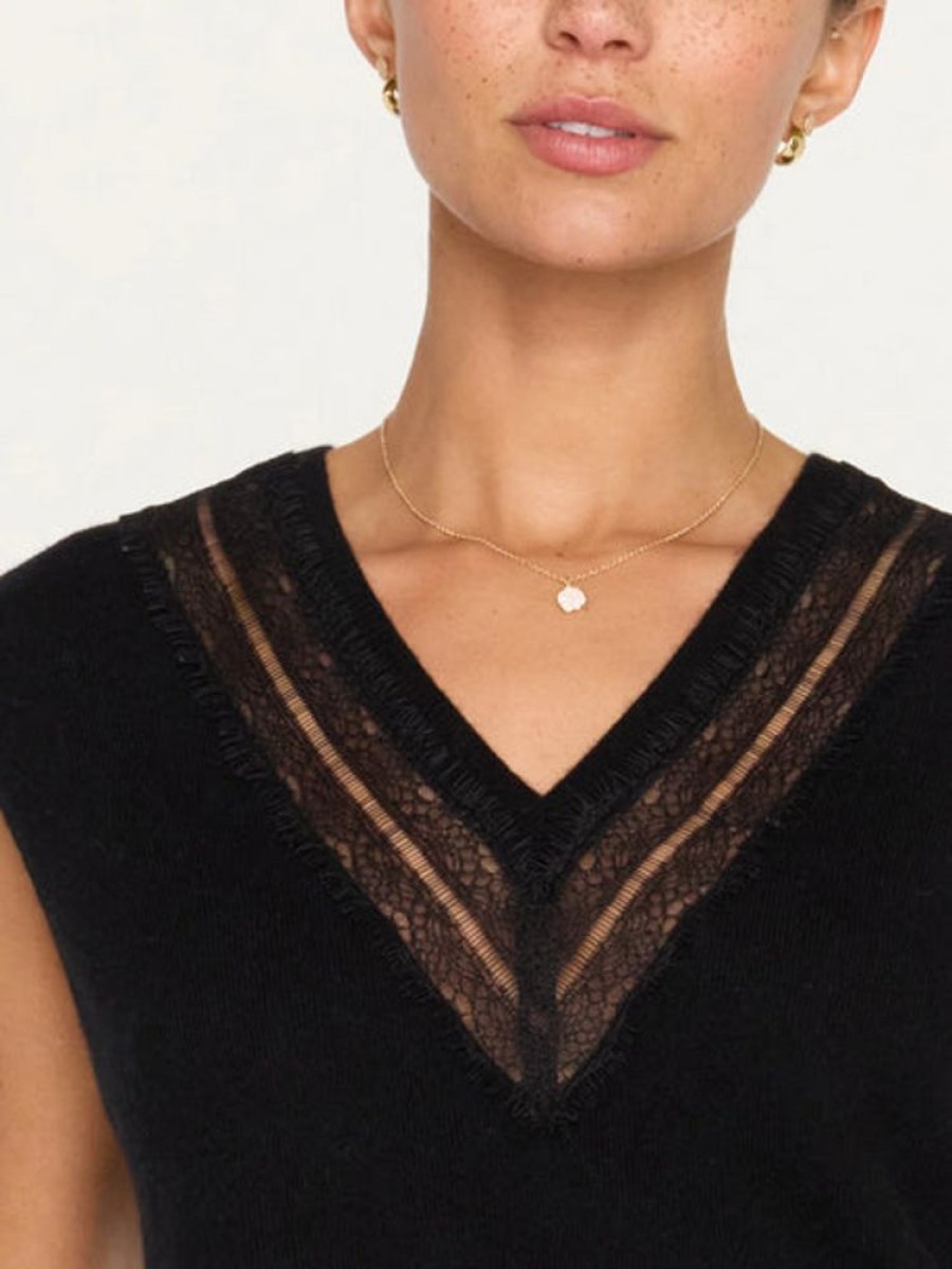 Apparel Brochu Walker | Isla Lace V Neck Vest Black Onyx With Black Lace