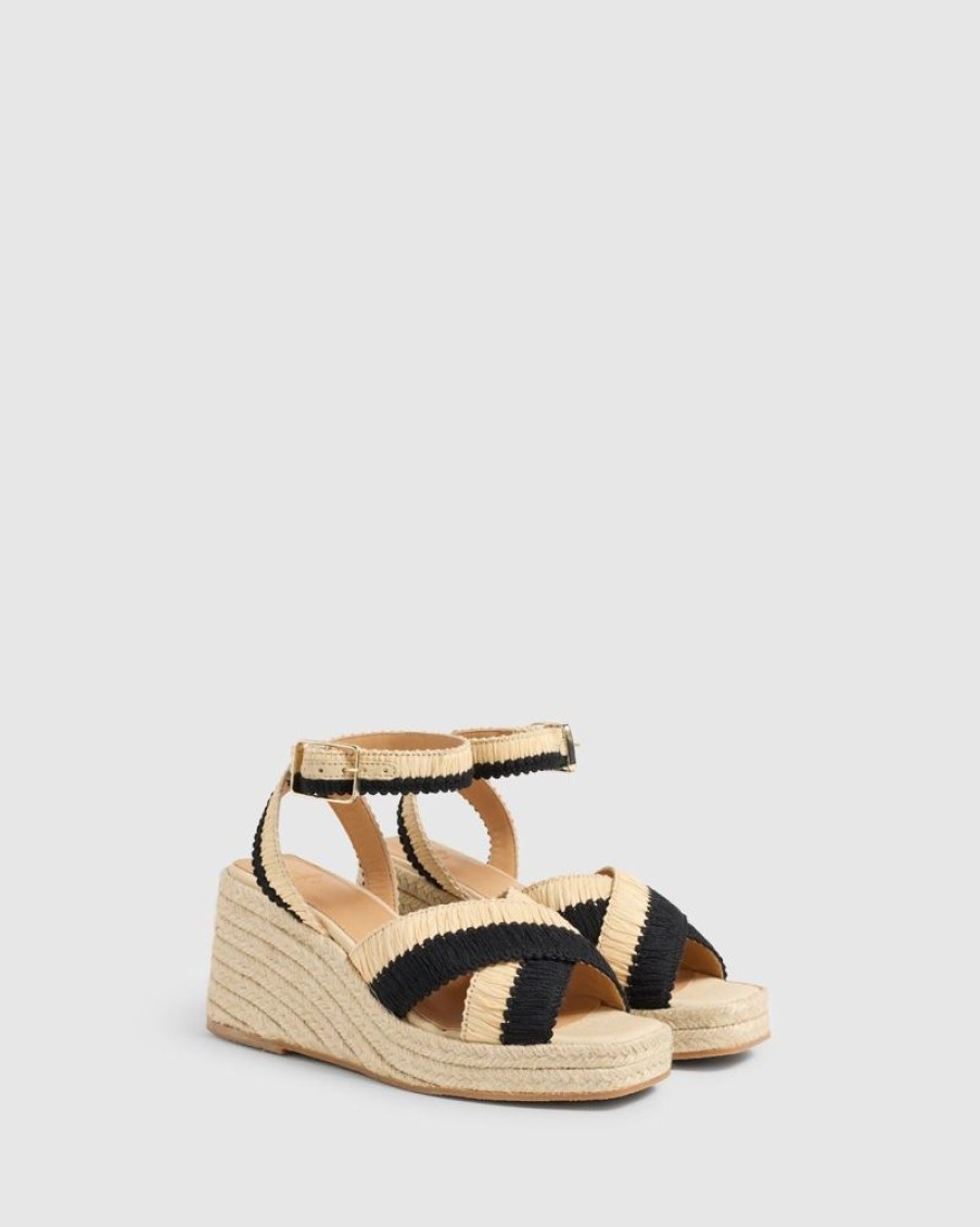 Shoes Castaner | Tatiana Raffia Ankle Strap Wedge Espadrille Natural/Negro