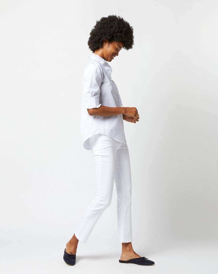 Apparel Ann Mashburn | Elbow Sleeve Frill Shirt White/ Blue Check