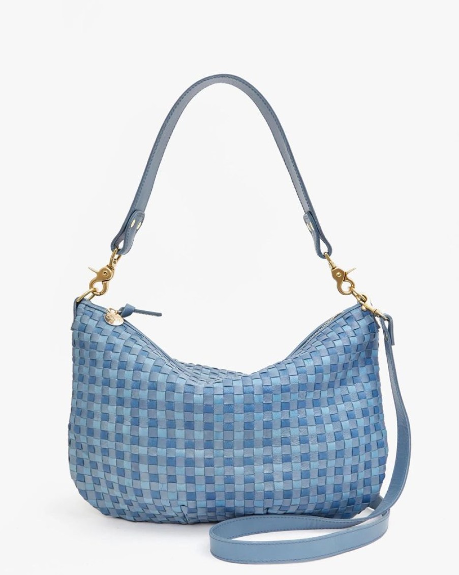 Handbags Clare V. | Moyen Messanger Woven Chacker Light Blue