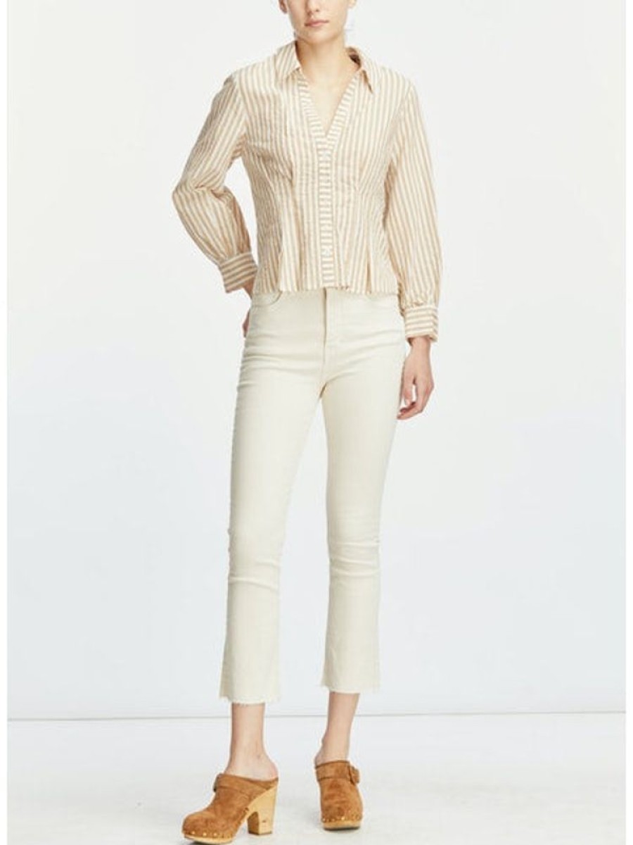 Apparel Veronica Beard | Ertha Striped Seersucker Top Khaki Off White