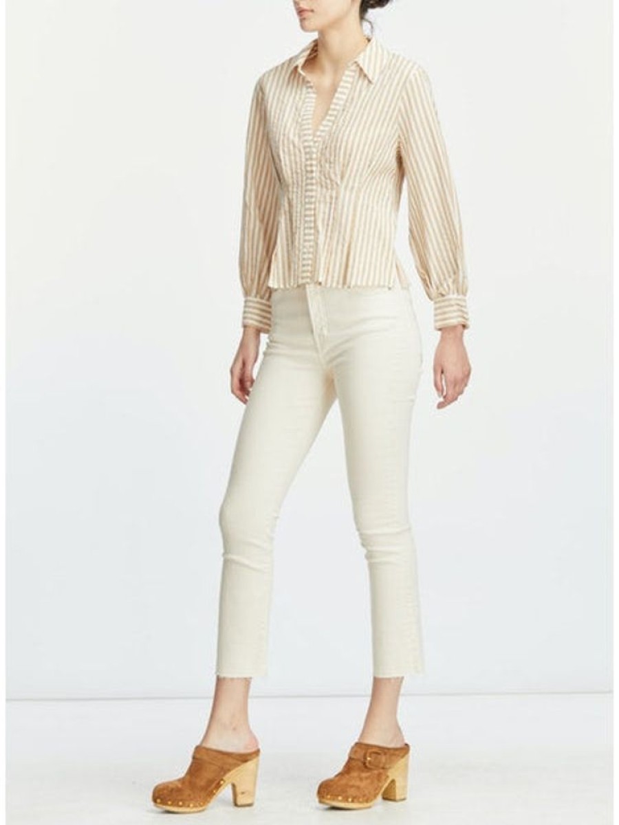 Apparel Veronica Beard | Ertha Striped Seersucker Top Khaki Off White