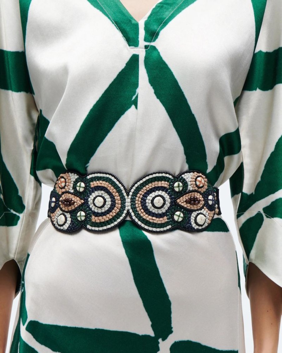 Jewelry + Accessories Figue Belts | Alzira Beaded Belt Eden Green