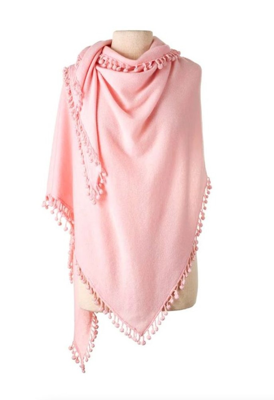 Jewelry + Accessories Alpine Cashmere Scarves | Pom Pom Triangle Wrap Blush