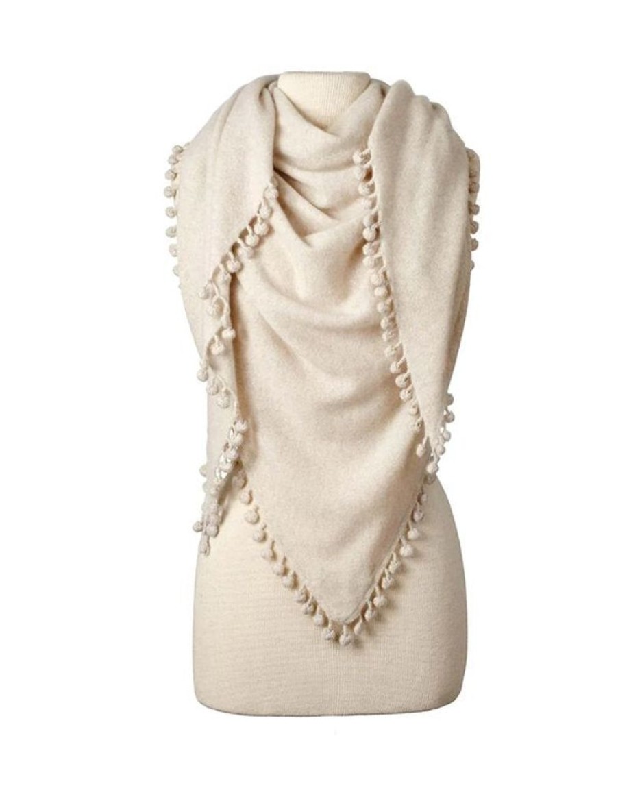 Jewelry + Accessories Alpine Cashmere Scarves | Pom Pom Triangle Wrap Shortbread