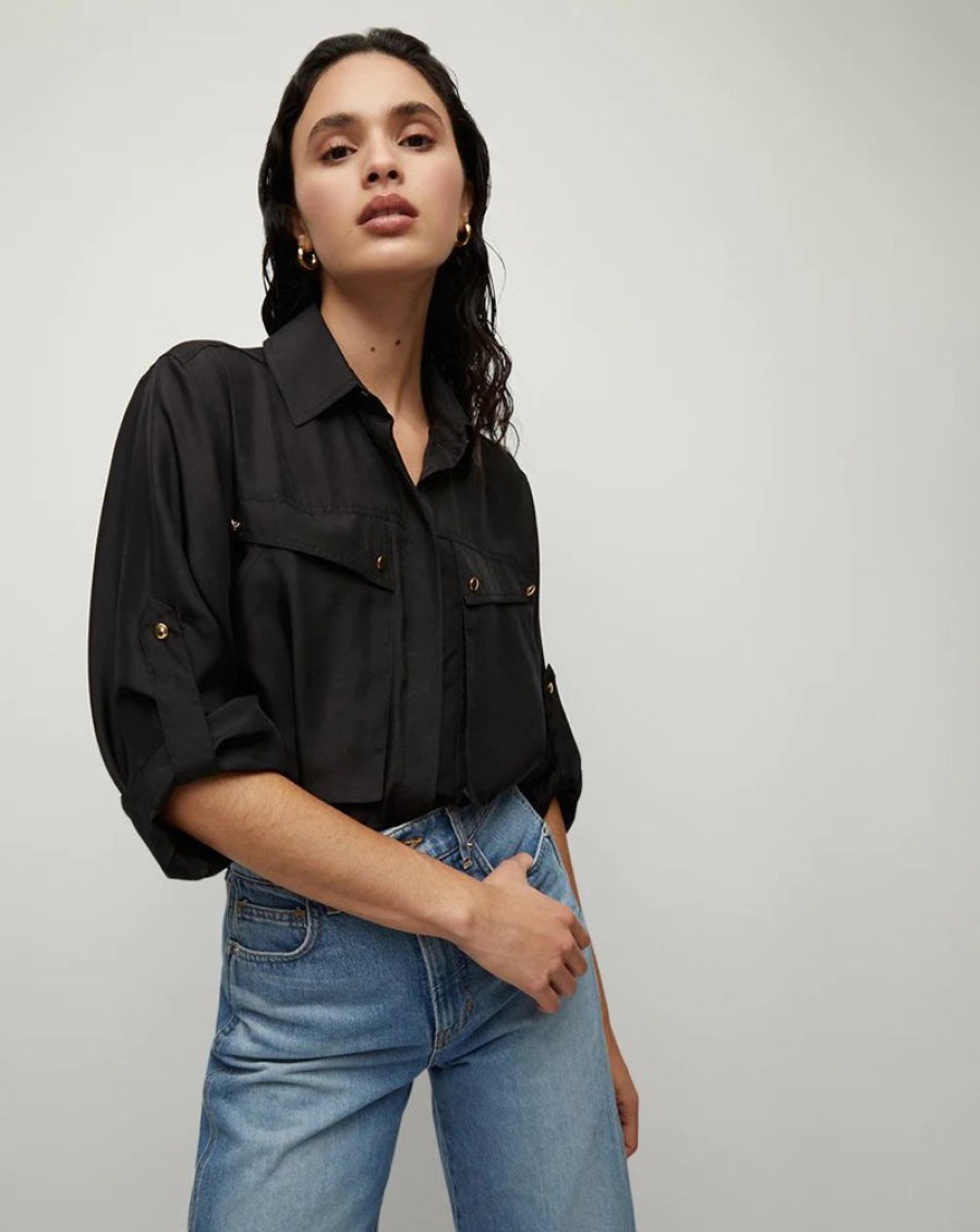 Apparel Veronica Beard | Jada Silk Button Down Top Black