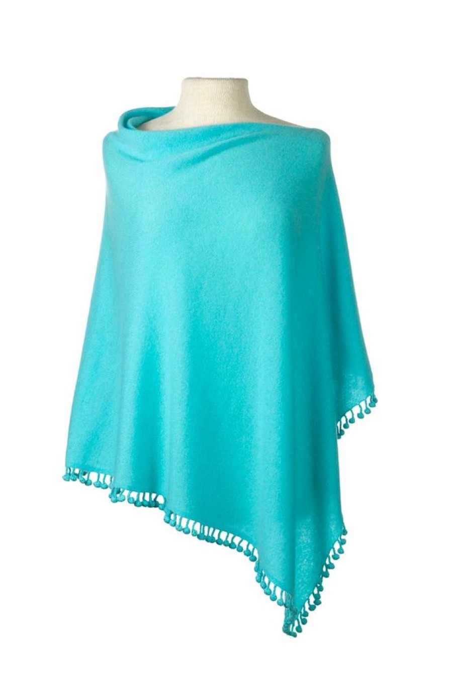 Jewelry + Accessories Alpine Cashmere Scarves | Pom Pom Tri Wrap Aquamarine