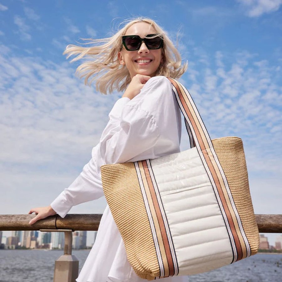 Handbags Think Royln | Sunset Tote Dune Raffia & White Patent