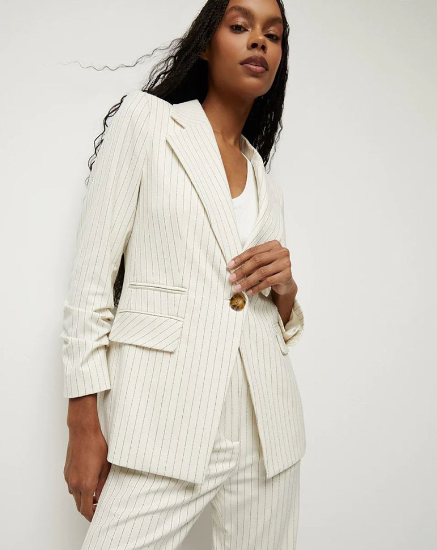 Apparel Veronica Beard | Battista Pinstriped Dickey Jacket Ecru Multi