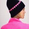 Jewelry + Accessories White + Warren Hats & Gloves | Cashmere Crochet Trim Luxe Ribbed Beanie Navy/ Pink