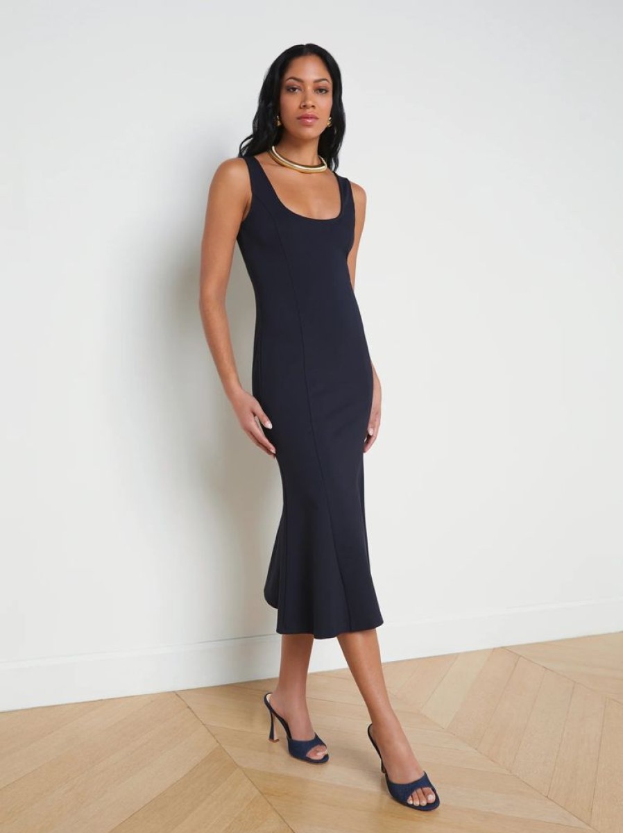 Apparel L'Agence | Bisous Flared Midi Dress Mindnight