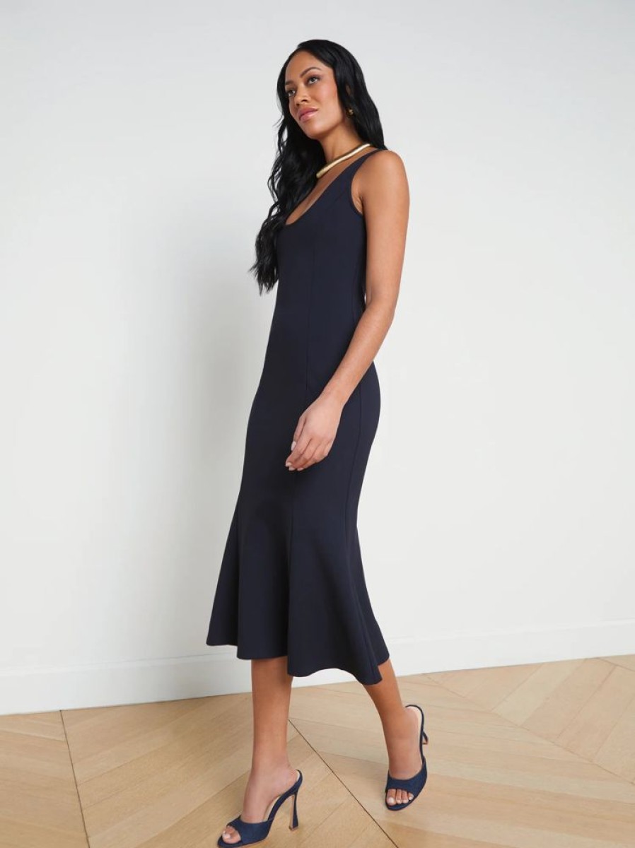 Apparel L'Agence | Bisous Flared Midi Dress Mindnight