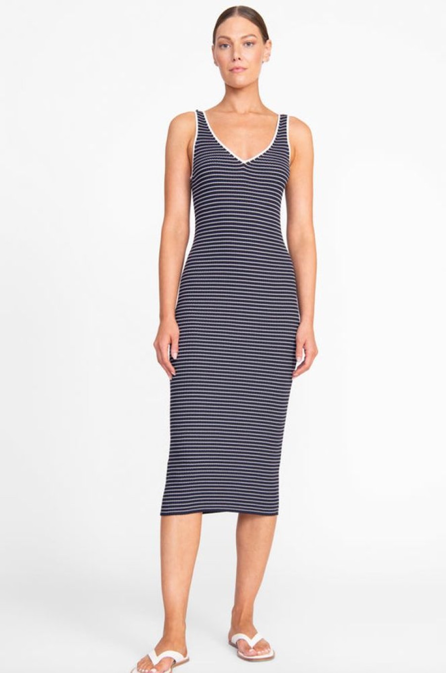 Apparel Staud | Dana Dress Navy Micro Stripe