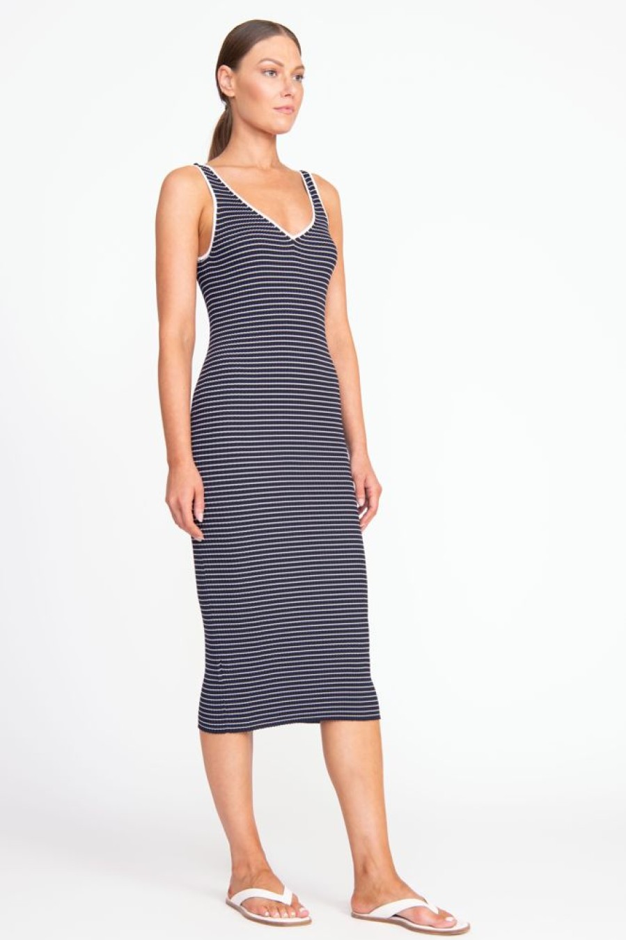 Apparel Staud | Dana Dress Navy Micro Stripe