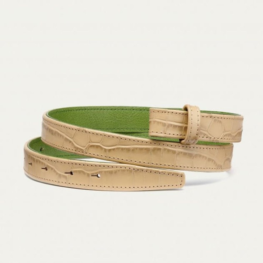 Jewelry + Accessories Claris Virot Belts | Sesame Croco Embossed Leather Baby Belt