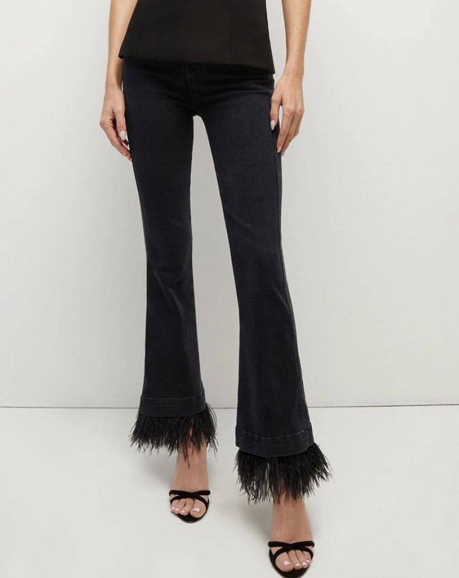 Apparel Veronica Beard | Carson Kick-Flare Jean Feather Trim Washed Onyx