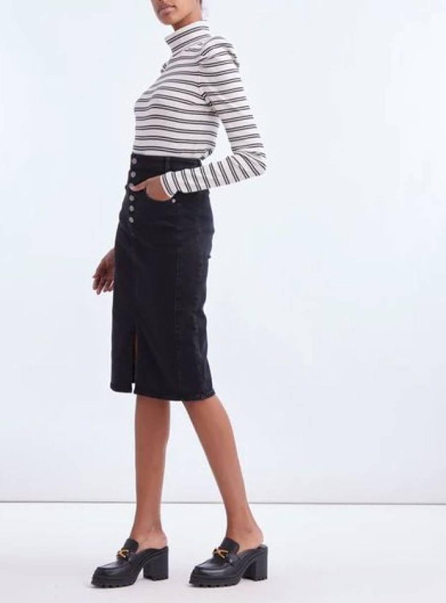 Apparel Veronica Beard | Herron Denim Midi Skirt Washed Onyx