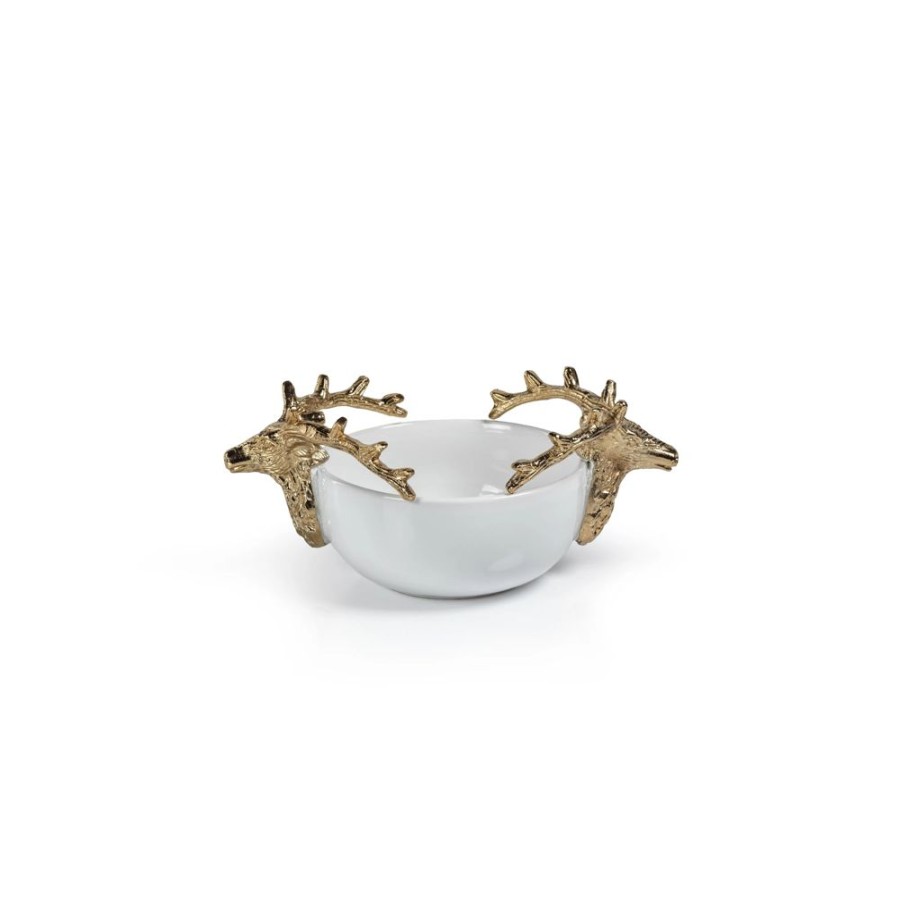 Jewelry + Accessories Zodax Home Decor | Aspen Ceramic Bowl Small With Gold Stag Design