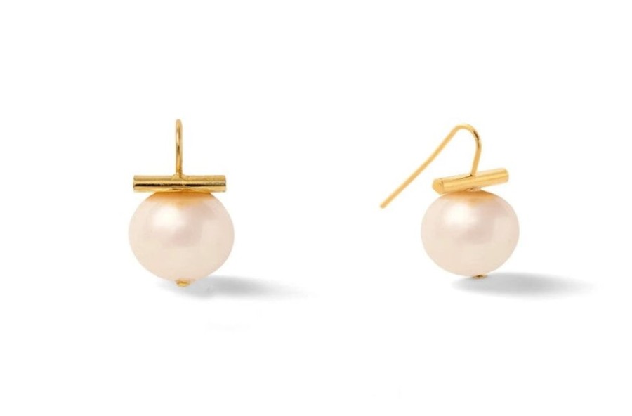 Jewelry + Accessories Catherine Canino Earrings | Classic Medium Pebble Pearl Earring Pale Champagne