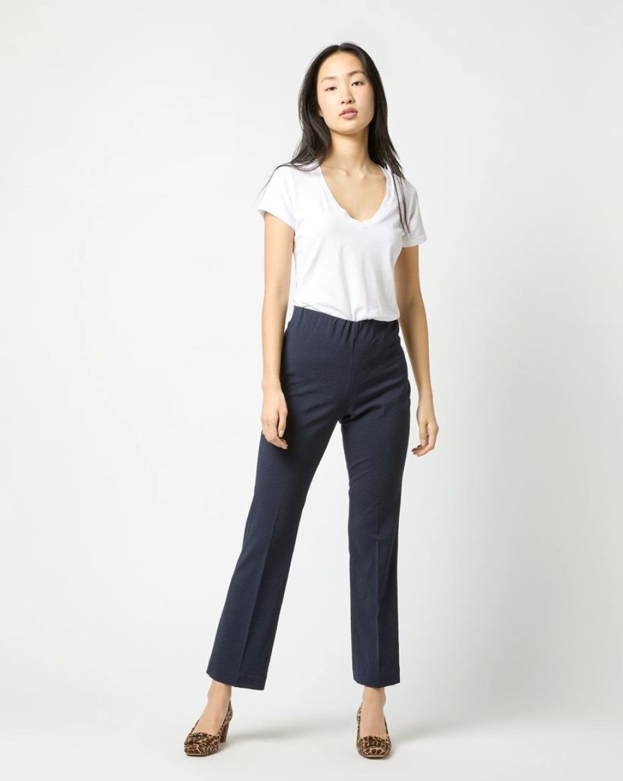 Apparel Ann Mashburn | Faye Flare Cropped Pant Navy Seersucker