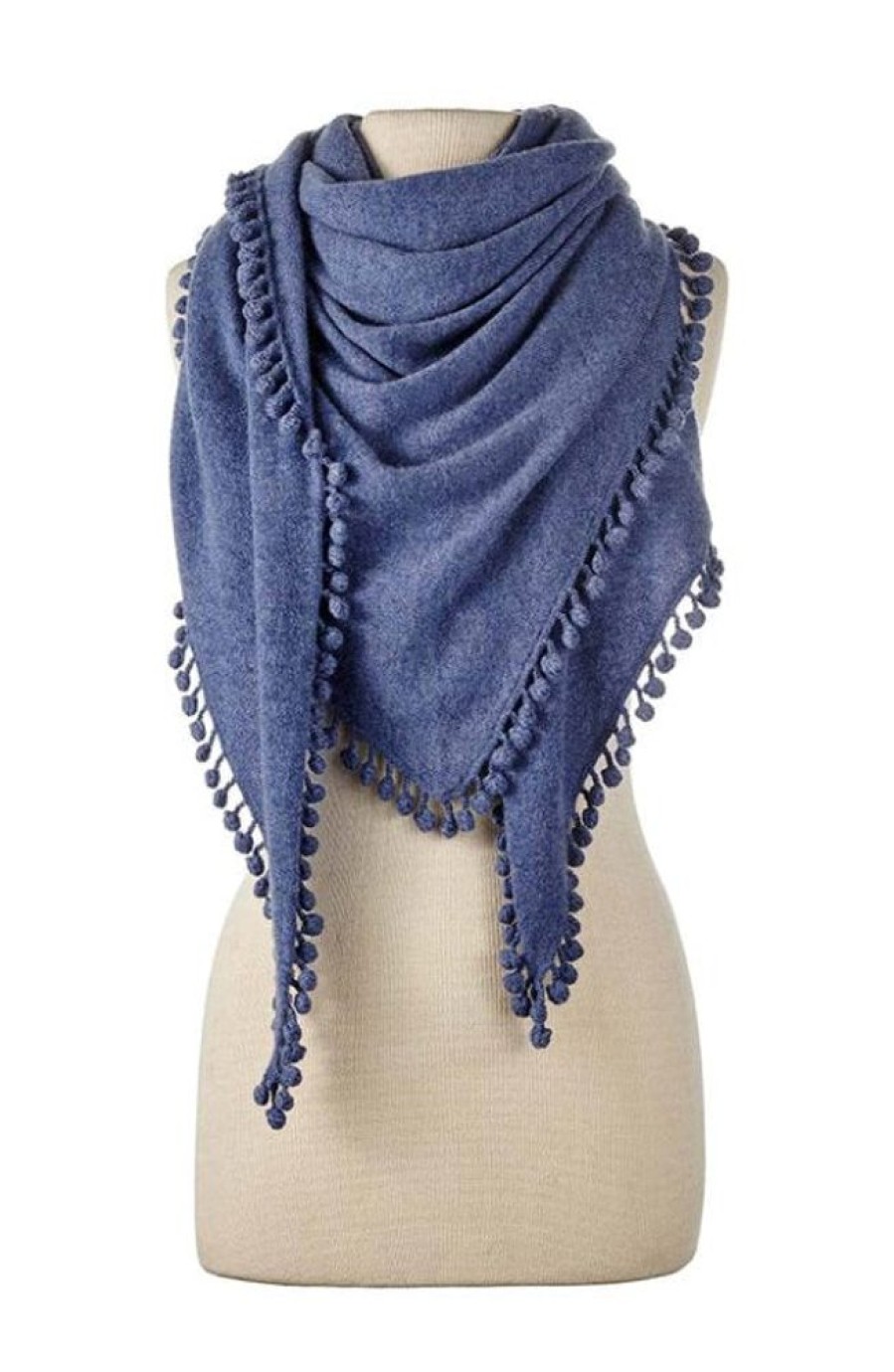 Jewelry + Accessories Alpine Cashmere Scarves | Pom Pom Triangle Wrap Denim