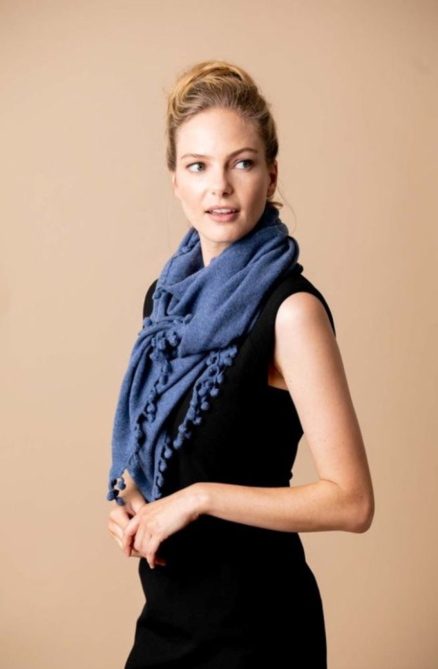 Jewelry + Accessories Alpine Cashmere Scarves | Pom Pom Triangle Wrap Denim