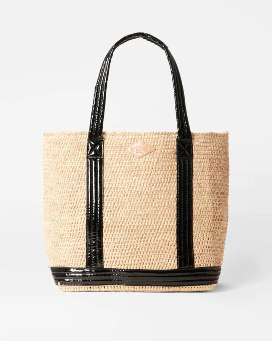 Handbags MZ Wallace | Raffia Tote Large Raffia/ Black Lacquer