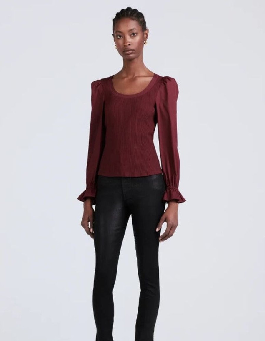 Apparel Derek Lam | Aishah Scoop Neck Long Sleeve Ribbed Top Burgundy