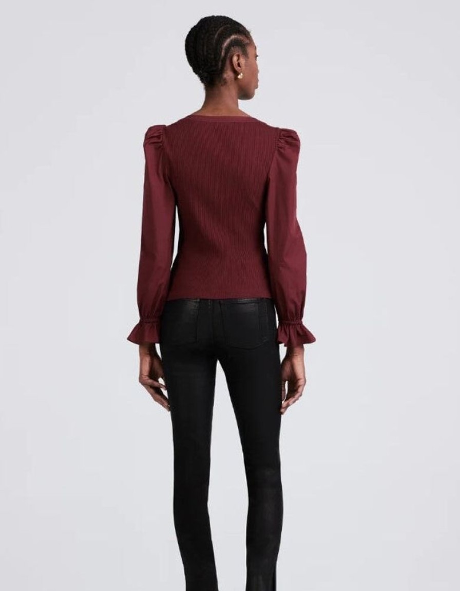 Apparel Derek Lam | Aishah Scoop Neck Long Sleeve Ribbed Top Burgundy